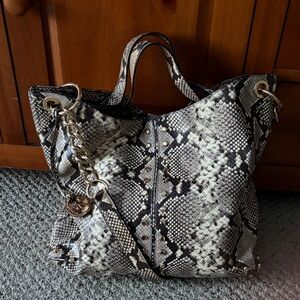 MICHAEL Michael Kors Black and White Snake Print Tote